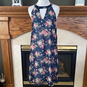 Zeagoo Floral‎ Keyhole Trapeze Dress Sz. L